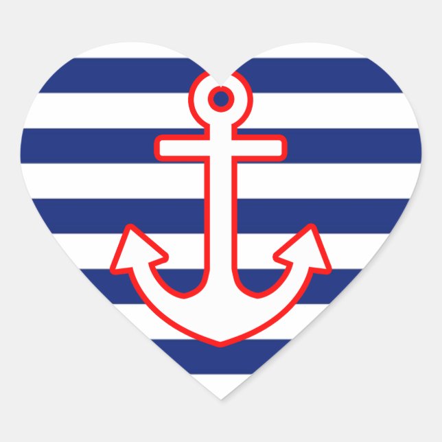 Nautical Style Anchor on Stripes Decor Heart Sticker (Front)