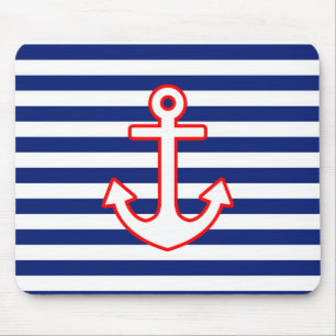 Nautical Style Anchor on Stripes Mouse Mat