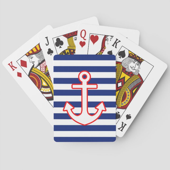 Nautical Style Anchor on Stripes Playing Cards (Back)