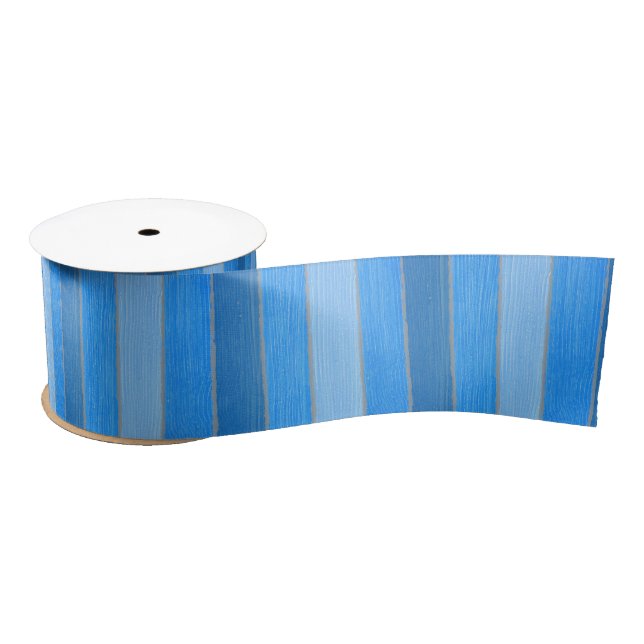 Nautical style blue painted wood satin ribbon (Spool)