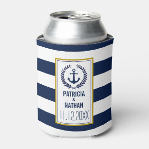 Nautical Style Navy Stripes Fun Wedding Favour Can Cooler