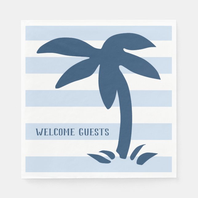 Nautical style palm tree beach welcome guests napkin (Front)