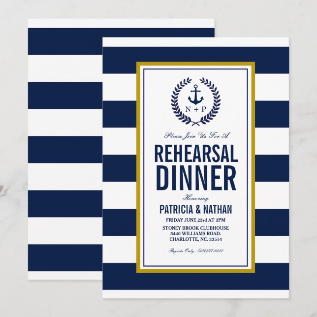 Nautical Style Rehearsal Dinner Invitation (Front/Back)