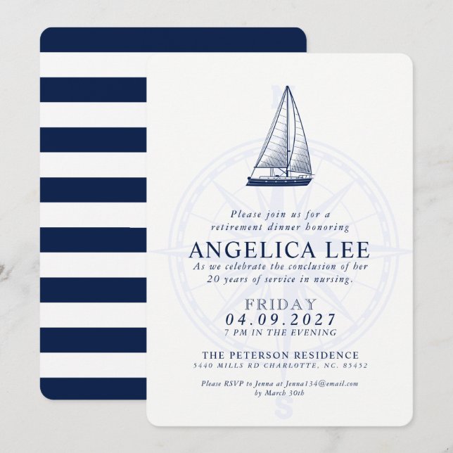 Nautical Style Retirement Dinner Send-off Invite (Front/Back)