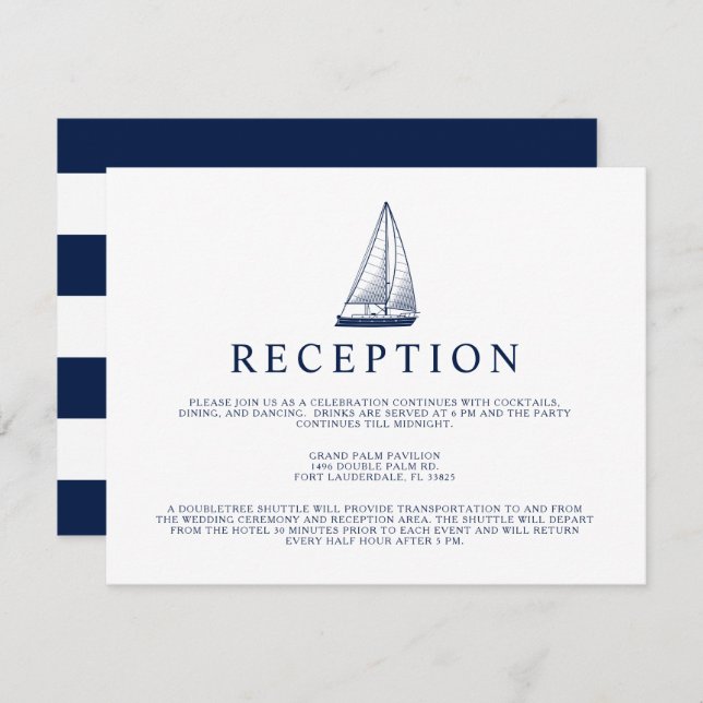 Nautical Style Sailboat Reception Invitation (Front/Back)