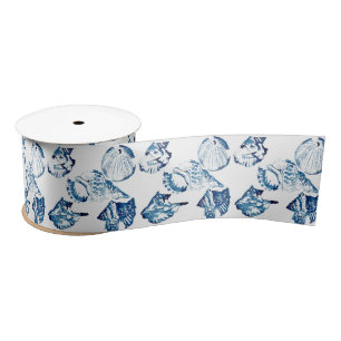 nautical summer beach chic coastal blue seashell satin ribbon