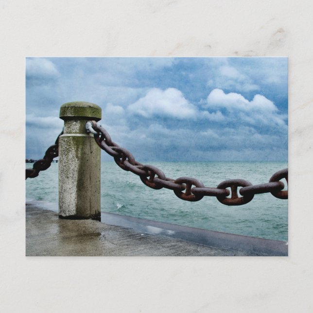Nautical Summer Beach Front Blue Trendy Postcard (Front)