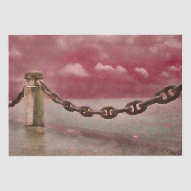 Nautical Summer Beach Front Pink Brown Watercolor Tissue Paper (Front)