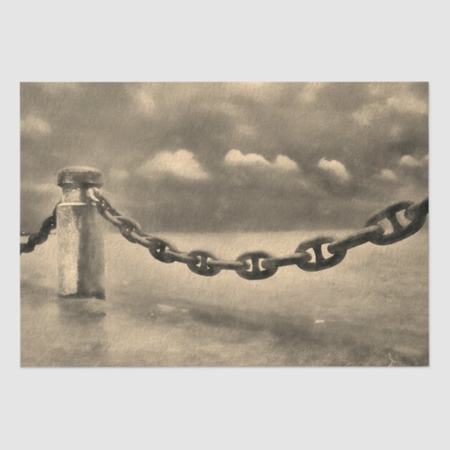 Nautical Summer Beach Front Sepia Brown Watercolor Tissue Paper (Front)