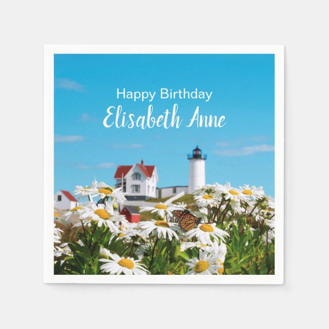 Nautical Summer Birthday Nubble Maine Lighthouse Napkin (Front)