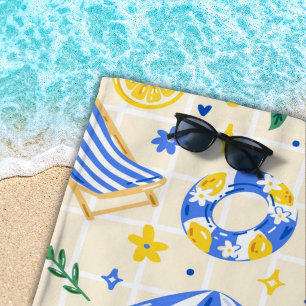Nautical Summer Lemon Cute Beach Towel