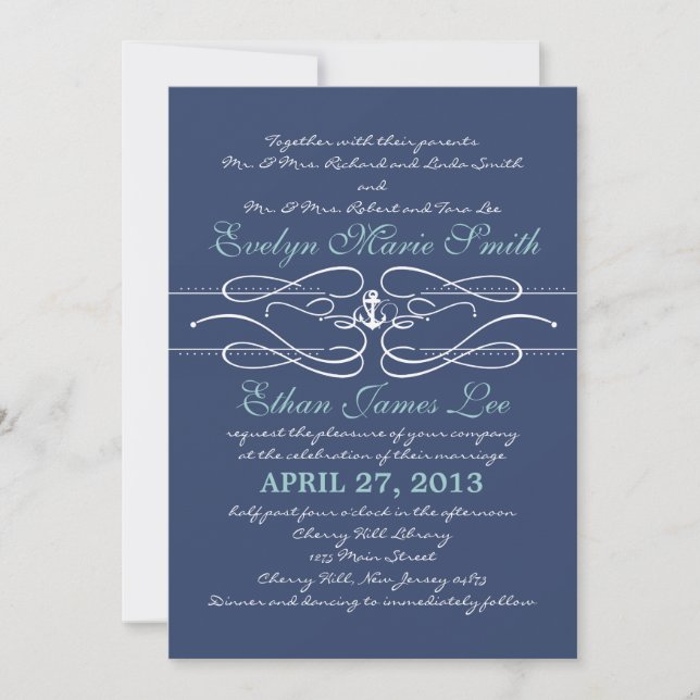 Nautical Swirl Wedding Invitation in Navy (Front)