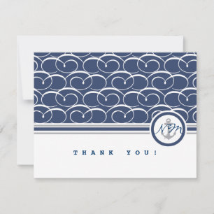 Nautical Swirls Monogram Thank You Note Card