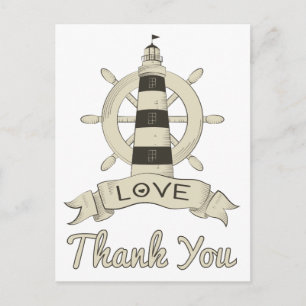 Nautical Tan Thank You Lighthouse & Ship Anchor Postcard