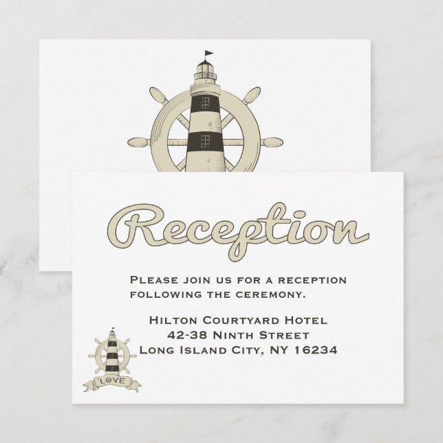 Nautical Tan Wedding Reception Lighthouse Ship Invitation (Front/Back)
