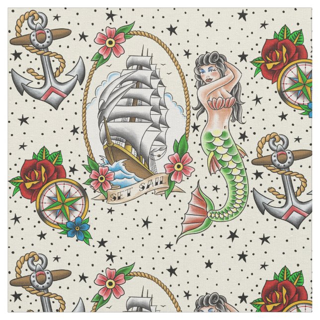 Nautical Tattoo Fabric (Close Up)