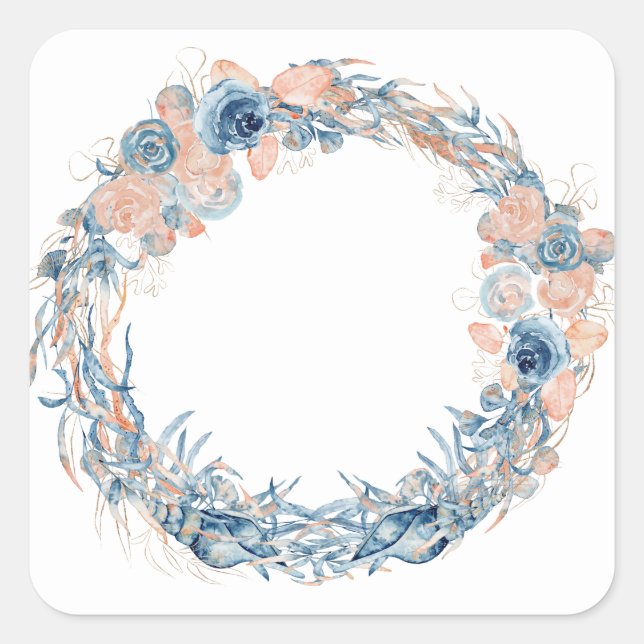 Nautical Teal Aqua Turquoise Blue Floral Anchor  Square Sticker (Front)