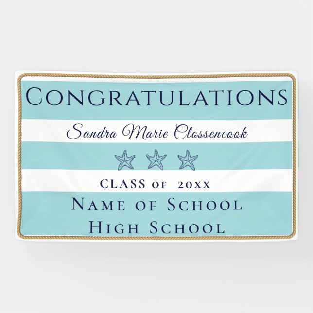  Nautical Teal Blue Starfish graduate Announcement Banner (Horizontal)