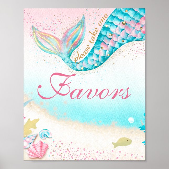 Nautical Teal Mermaid Party Favour Display Sign (Front)