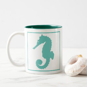 Nautical Teal Seahorse Two-Tone Coffee Mug