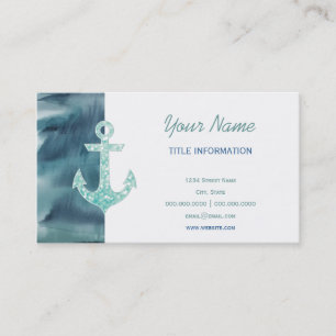Nautical Teal Watercolor Glitter Anchor Business Card