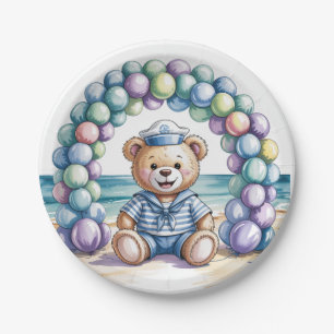 Nautical Teddy Bear Beach Boy Baby Shower Paper Plate