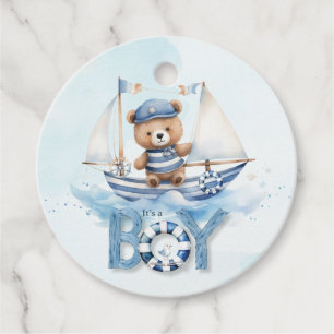 Nautical Teddy Bear Boy Baby Shower Favour Tags
