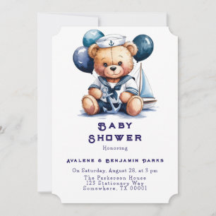 Nautical Teddy Bear Delight Boy Baby Shower Invitation