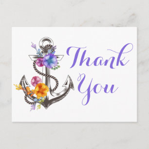 Nautical Thank You Anchor Wedding Beach Sailor Postcard