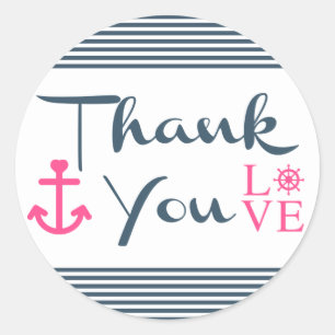 Nautical Thank You Blue Stripes Anchor Love Classic Round Sticker