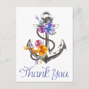 Nautical Thank You Boat Anchor Floral Postcard