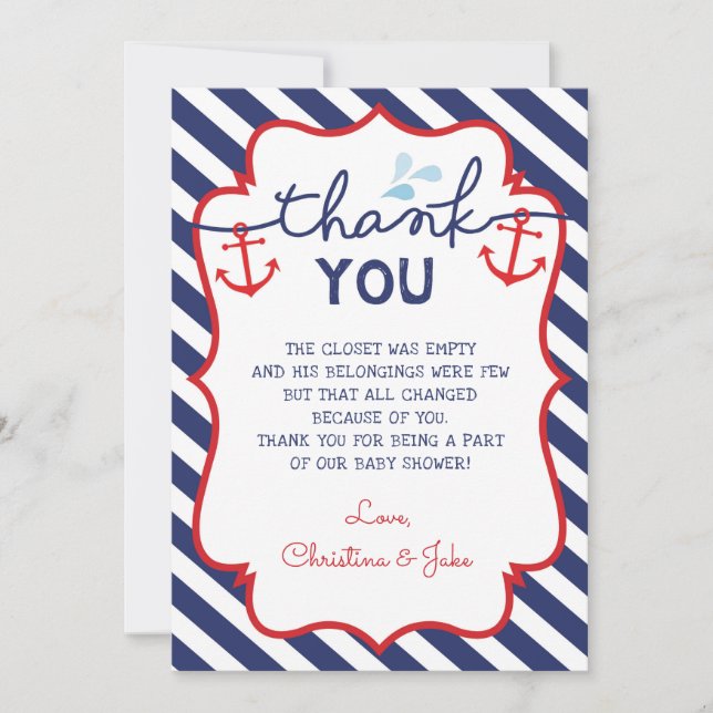 Nautical Thank You Card Baby Shower Birthday Navy (Front)