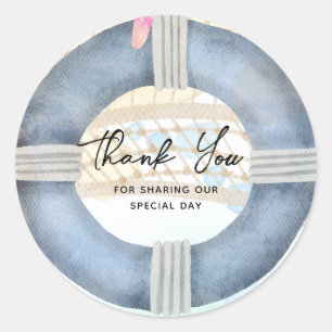 Nautical Thank You Favour Beach Coastal Wedding Classic Round Sticker