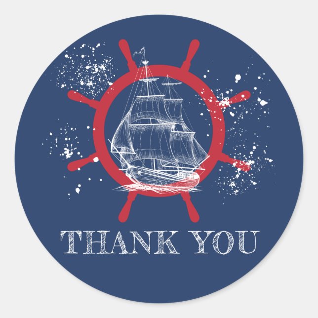 Nautical Thank you Favour Blue Classic Round Sticker (Front)
