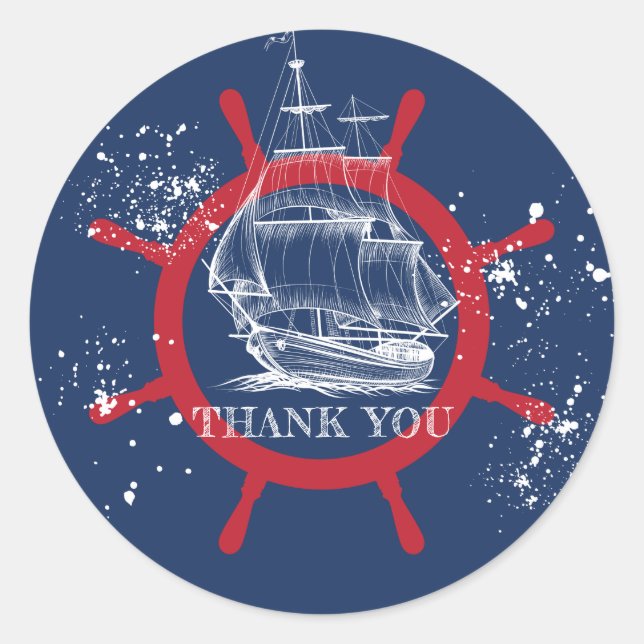 Nautical Thank you Favour Blue Classic Round Sticker (Front)