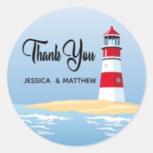 Nautical Thank You Lighthouse Beach Summer Wedding Classic Round Sticker