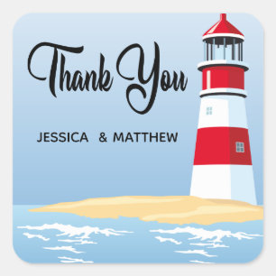 Nautical Thank You Lighthouse Beach Summer Wedding Square Sticker