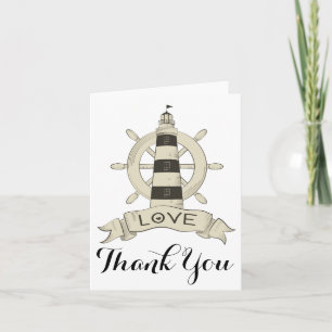Nautical Thank You Lighthouse & Ship Anchor Tan Card