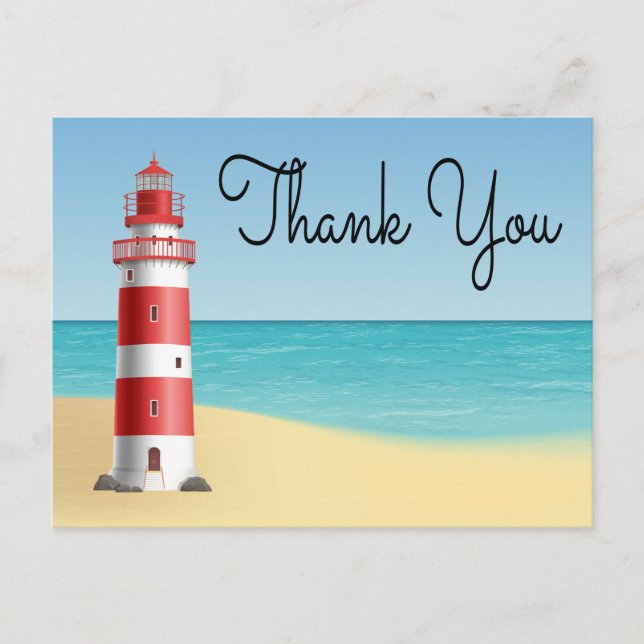 Nautical Thank You Lighthouse Wedding Beach Summer Postcard (Front)
