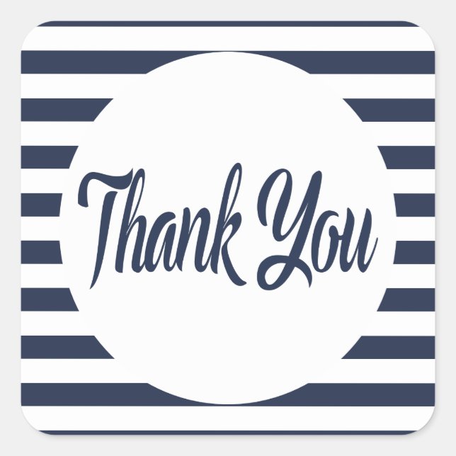 Nautical Thank You Navy Blue And White Stripes Square Sticker (Front)