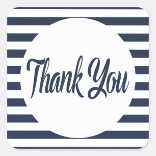 Nautical Thank You Navy Blue And White Stripes Square Sticker