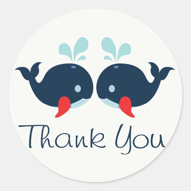 Nautical Thank You Navy Blue & Red Whales Wedding Classic Round Sticker (Front)