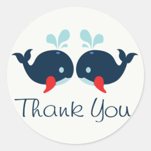 Nautical Thank You Navy Blue & Red Whales Wedding Classic Round Sticker