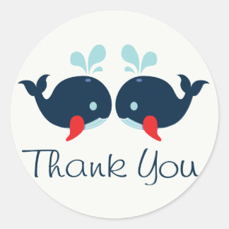 Nautical Thank You Navy Blue & Red Whales Wedding Classic Round Sticker