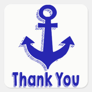 Nautical Thank You Navy Blue Ship Anchor Square Sticker
