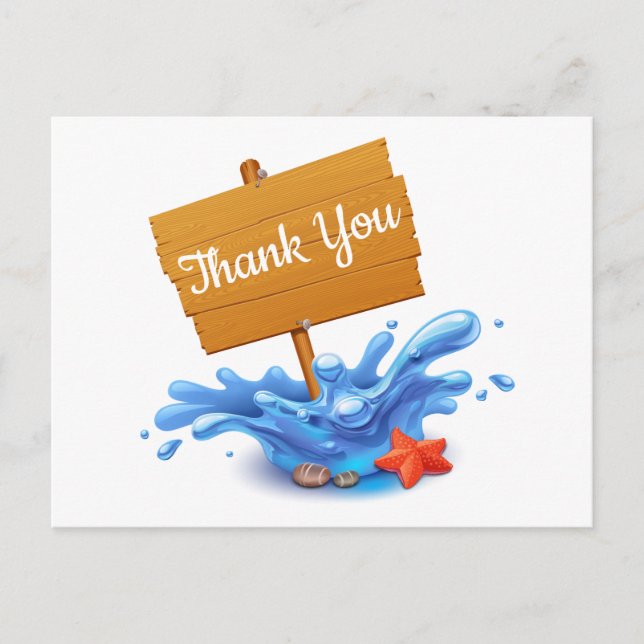 Nautical Thank You Ocean Waves Blue Summer Wedding Postcard (Front)