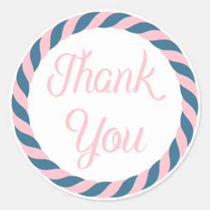 Nautical Thank You Pink And Navy Blue Rope Classic Round Sticker