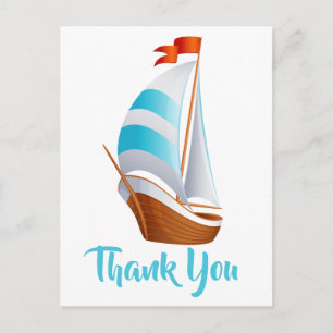 Nautical Thank You Sailboat Turquoise Blue Wedding Postcard