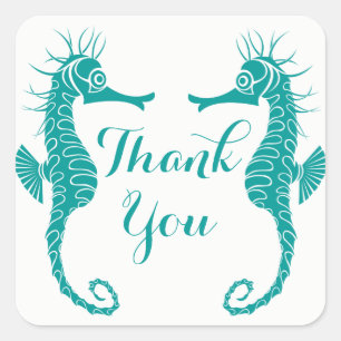Nautical Thank You Seahorse Teal - Beach Wedding Square Sticker
