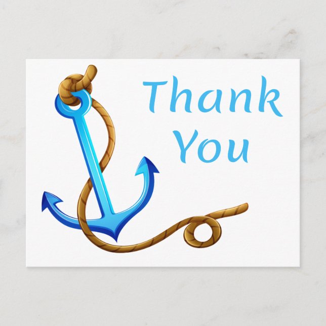 Nautical Thank You Ship Anchor Blue Turquoise Postcard (Front)